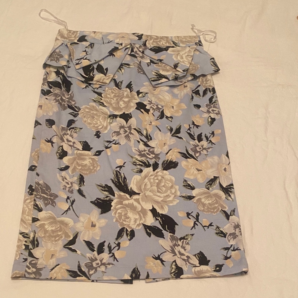 GK Floral Pencil Skirt in Blue and Cream